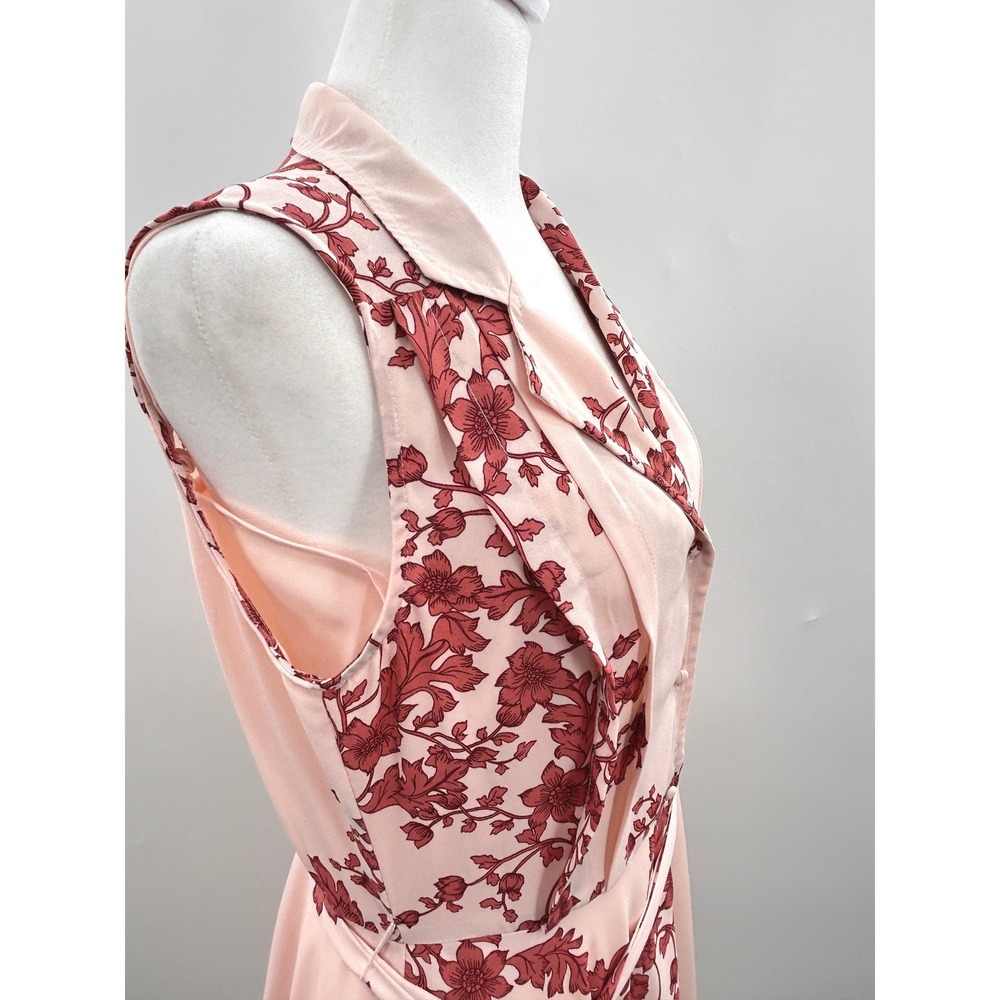 Nanette Lepore Pink Floral Sleeveless Belted Midi Shirtdress Size 6 Burgundy - Picture 10 of 16